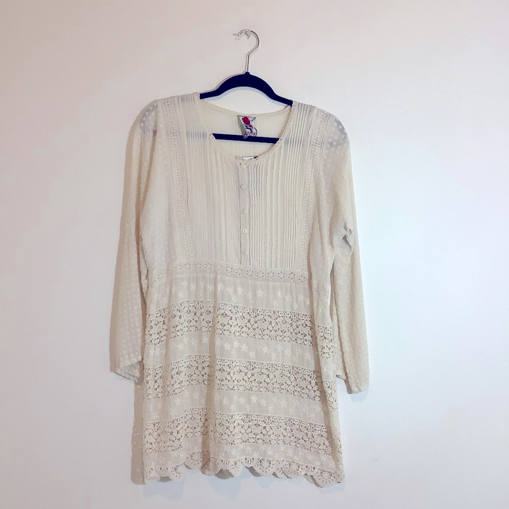 Johnny Was tan long sleeve lacey blouse size small